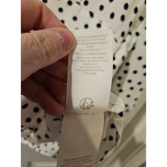 Boden Elsie Spotted Blouse White Navy Polka Dot Long Sleeve Viscose Womens 6 Reg - Picture 5 of 6